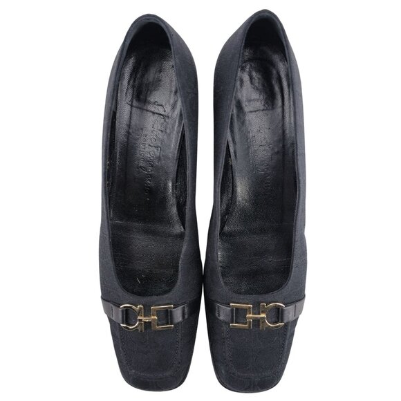 Salvatore Ferragamo Italy Womens 8AA Black Signature Gancini Dress Shoe Pumps - Picture 10 of 11
